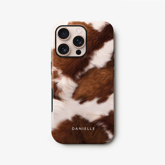 Brown Cowhide Pattern Custom Name Case iPhone 16 Phone Case