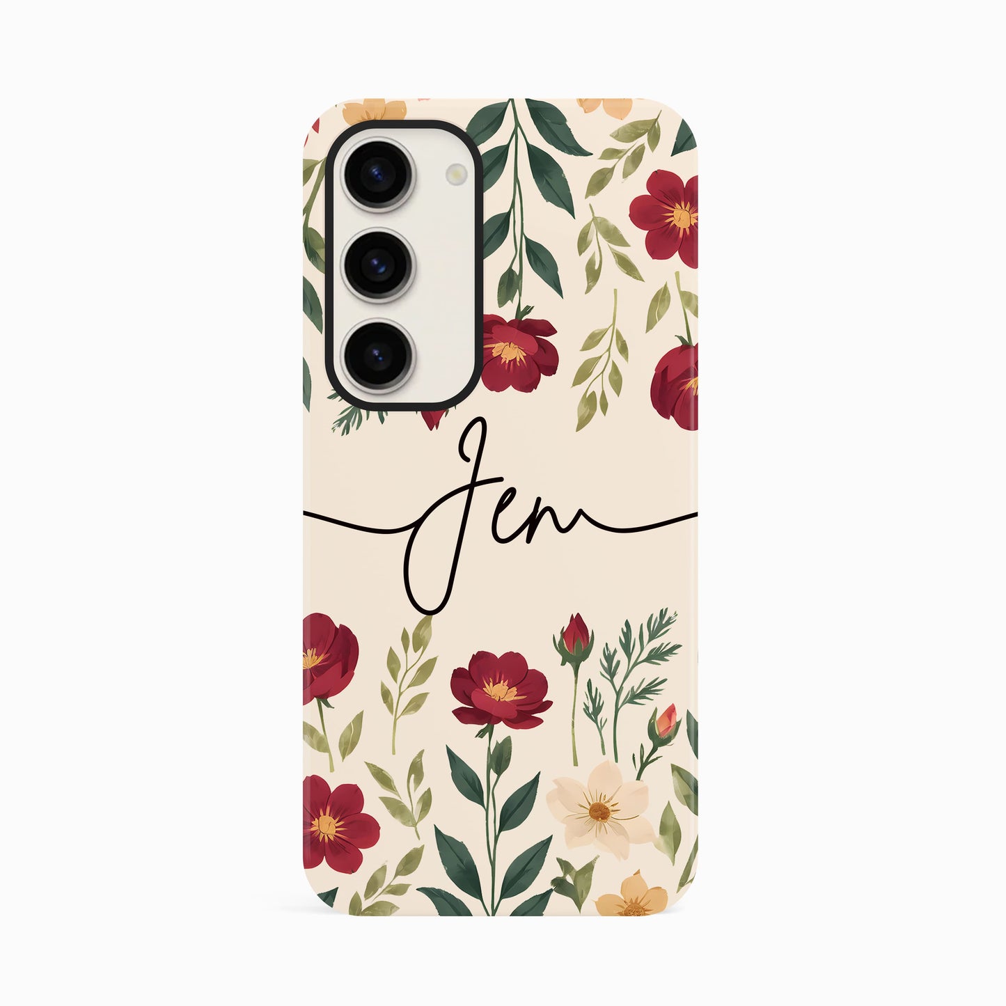 Personalised Cream Floral Print Case Samsung Galaxy S23 Phone Case