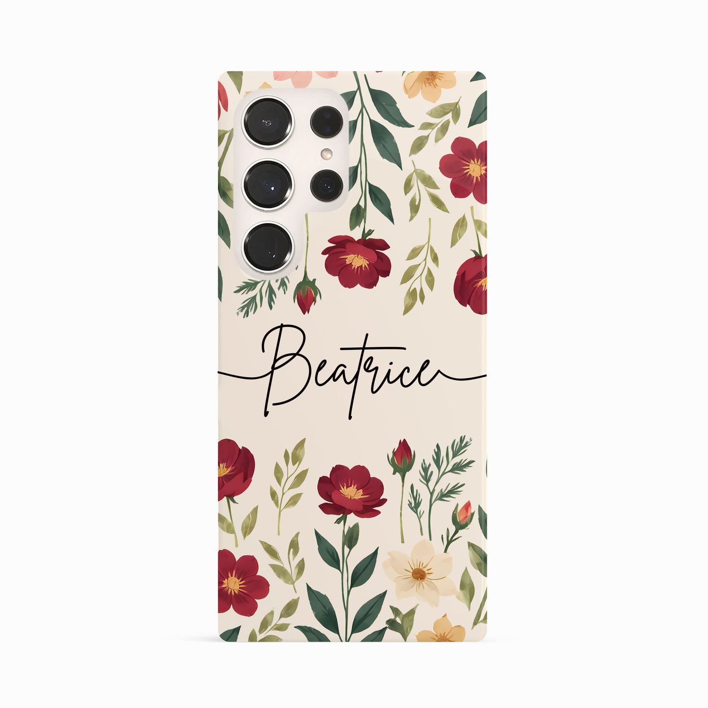 Personalised Cream Floral Print Case Samsung Galaxy S23 Ultra Phone Case