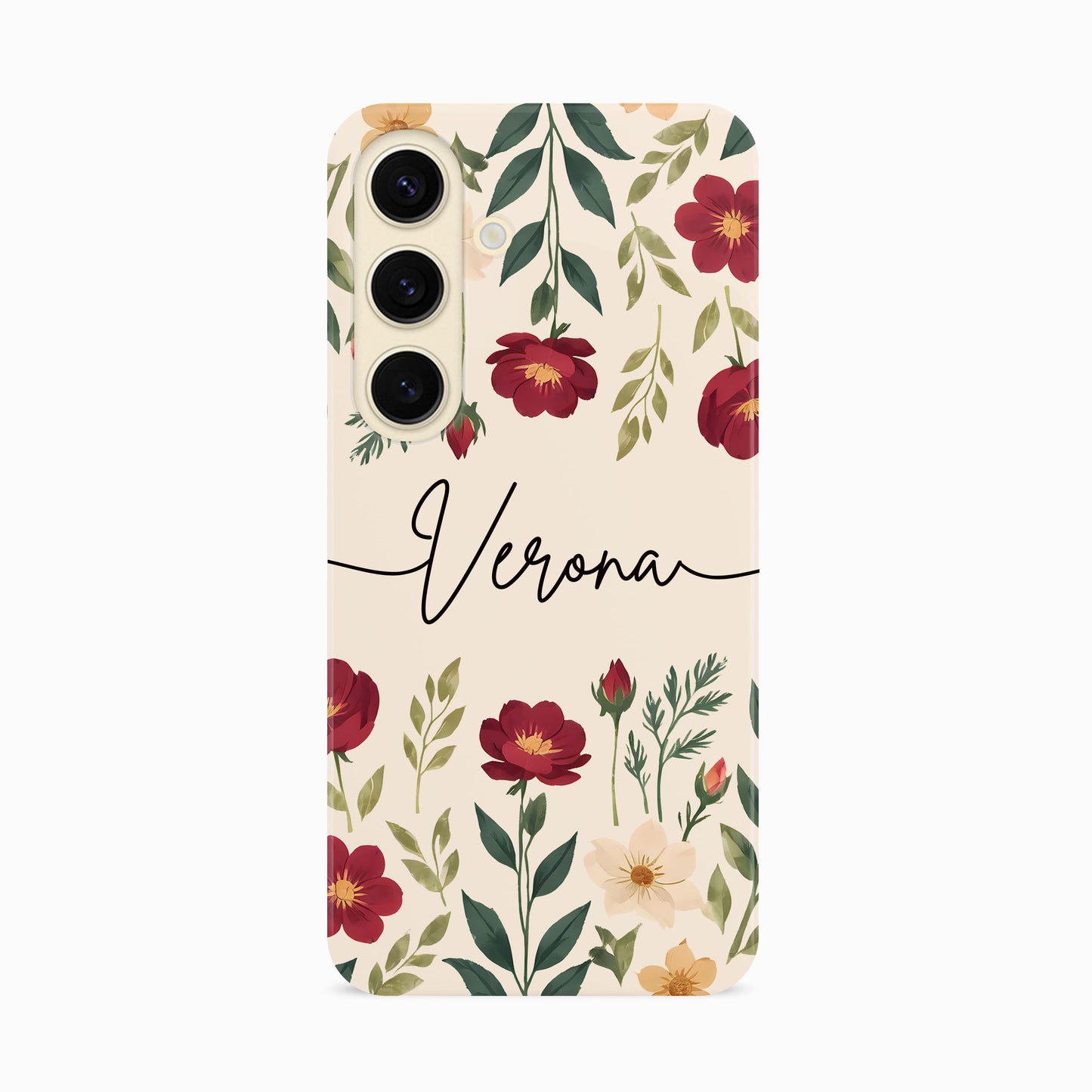 Personalised Cream Floral Print Case Samsung Galaxy S24 Phone Case