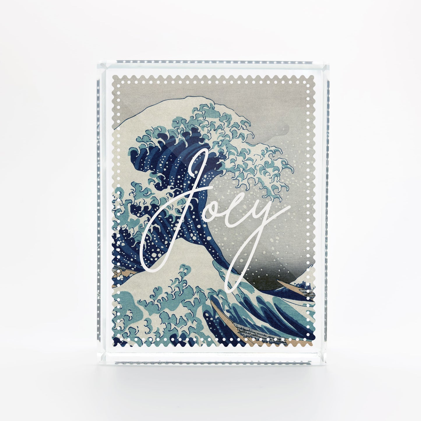 Great Wave Personalised Japanese Glass Art Block Ornament