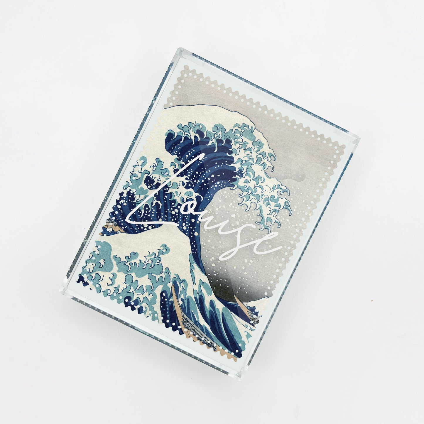 Great Wave Personalised Japanese Glass Art Block Ornament