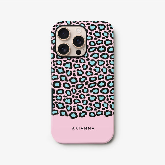 Personalised Pink Blue Leopard Spots Case iPhone 16 Phone Case
