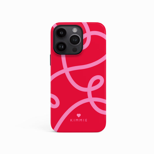 Personalised Red Pink Abstract Lines Case iPhone 15 Phone Case