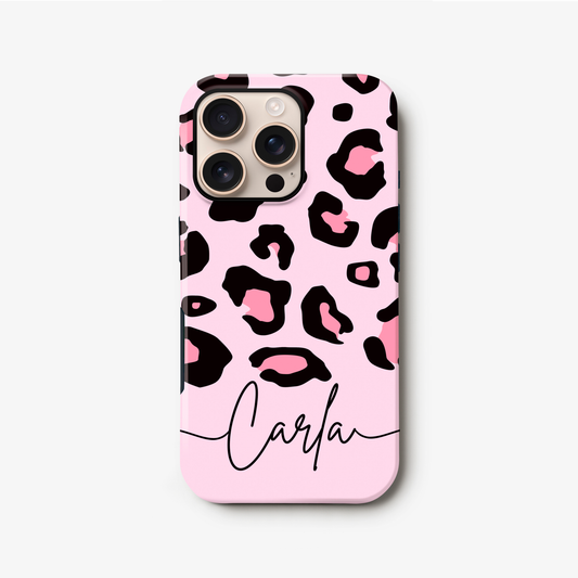 Pink Bubblegum Personalised Leopard Print Case iPhone 16 Pro Phone Case