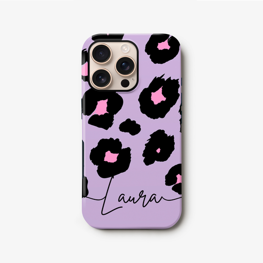 Purple Personalised Leopard Print Phone Case iPhone 16 Phone Case