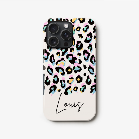 Custom Name Rainbow Leopard Print Phone Case iPhone 16 Phone Case