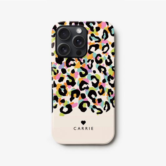 Abstract Rainbow Leopard Spots Personalised Case iPhone 16 Phone Case