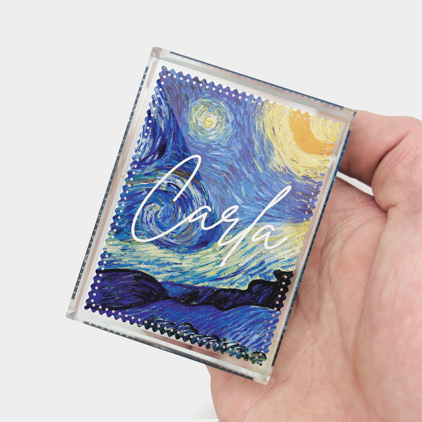 Custom Starry Night Glass Art Block Gift Ornament