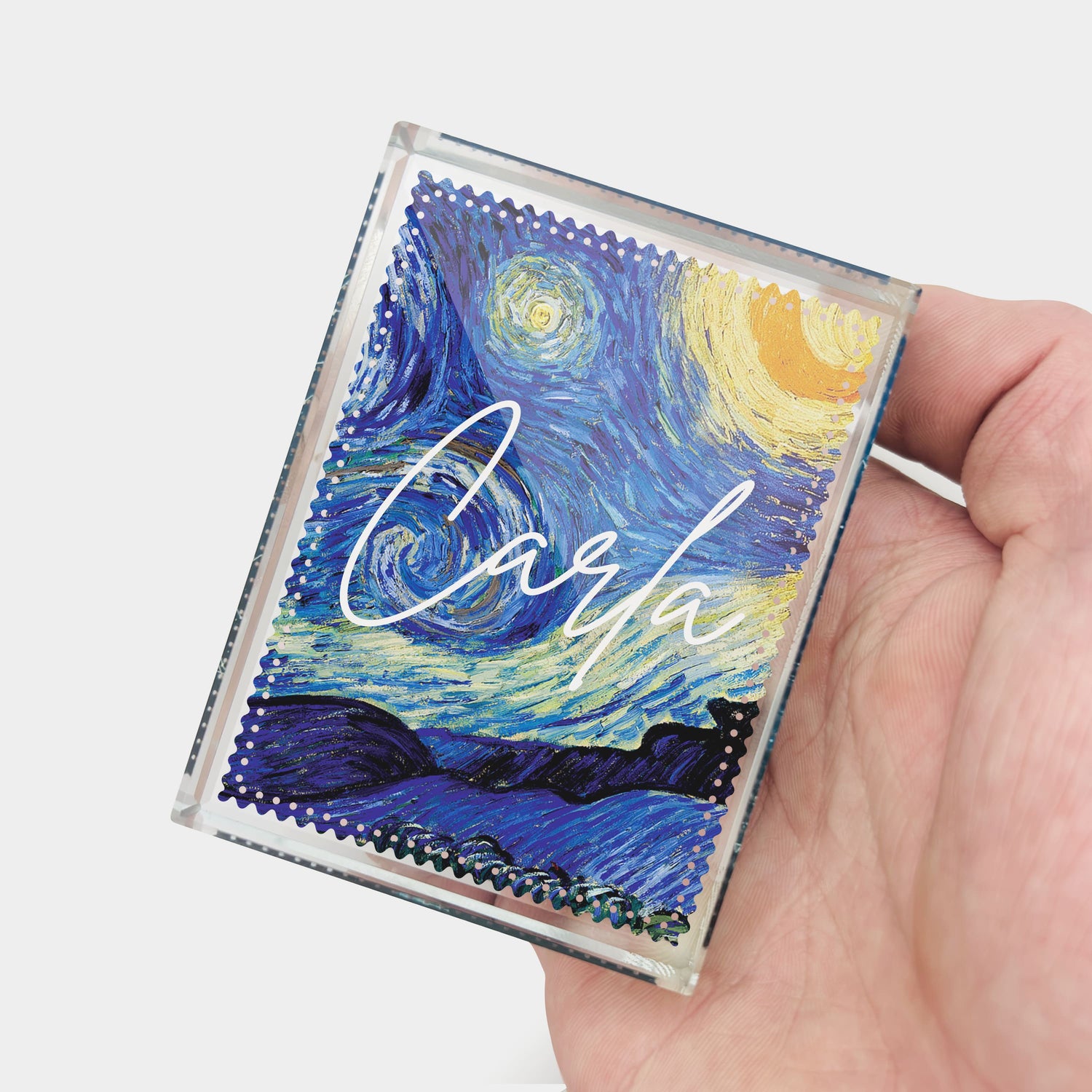 Custom Starry Night Glass Art Block Gift Ornament