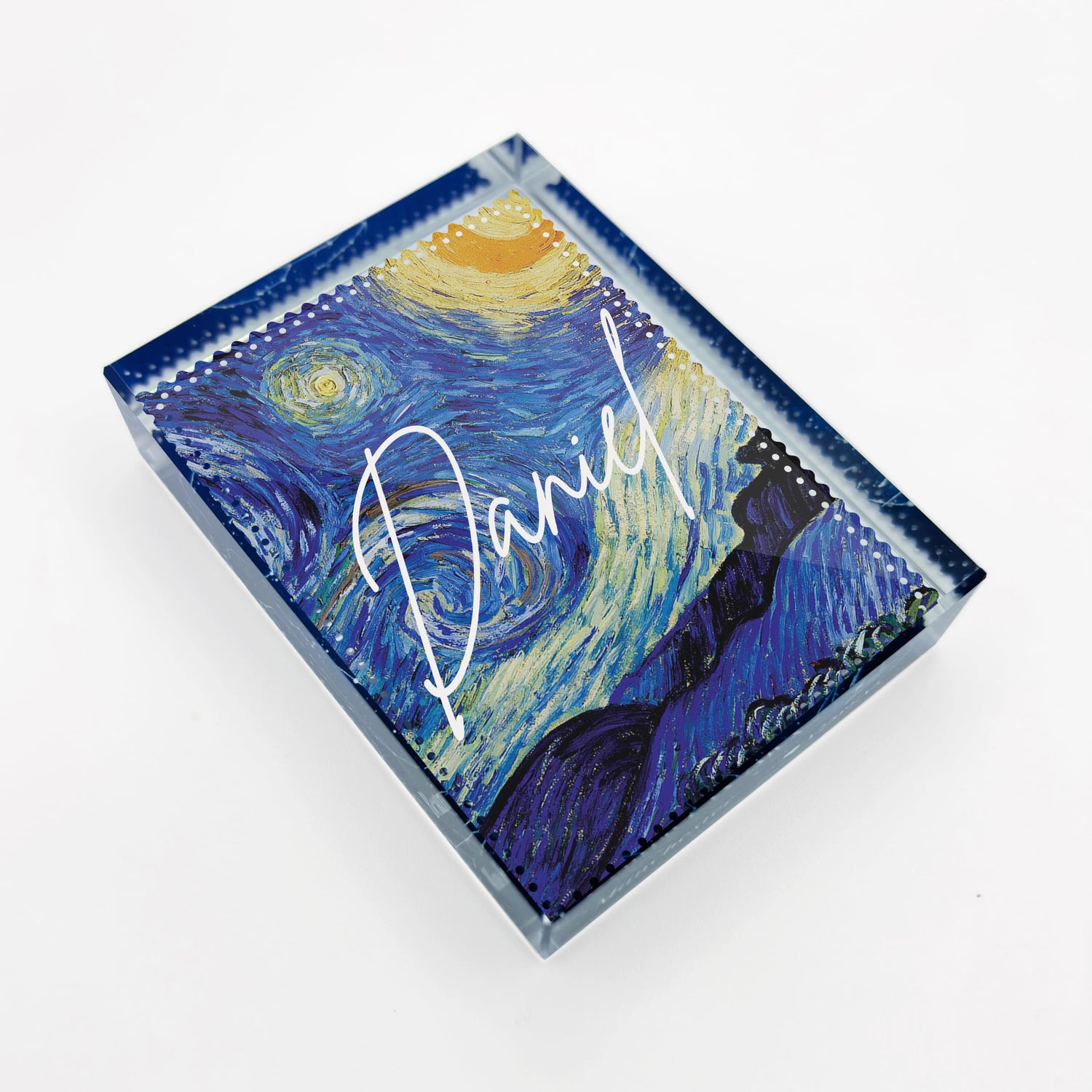 Custom Starry Night Glass Art Block Gift Ornament