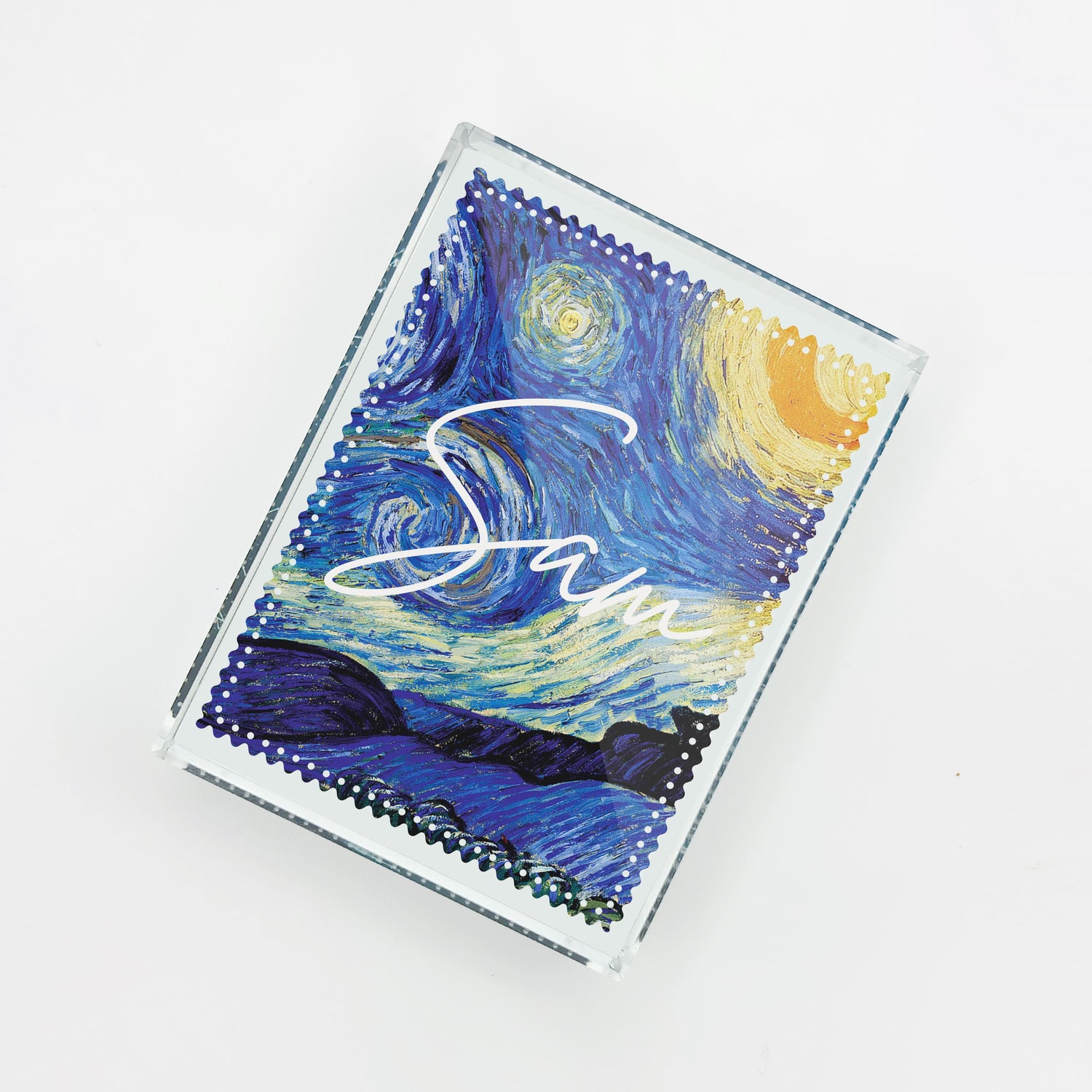 Custom Starry Night Glass Art Block Gift Ornament