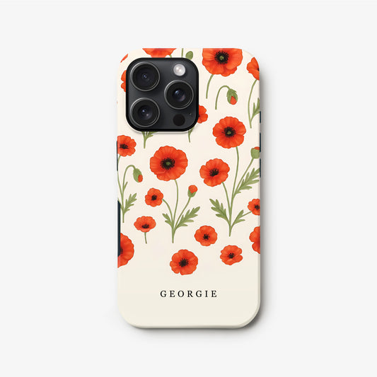 Personalised Poppy Floral Print Case iPhone 16 Phone Case