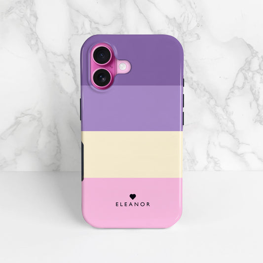 Purple Pink Cream Stripes Personalised Case iPhone 16 Phone Case