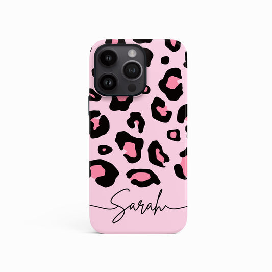 Pink Bubblegum Personalised Leopard Print Case iPhone 15 Phone Case