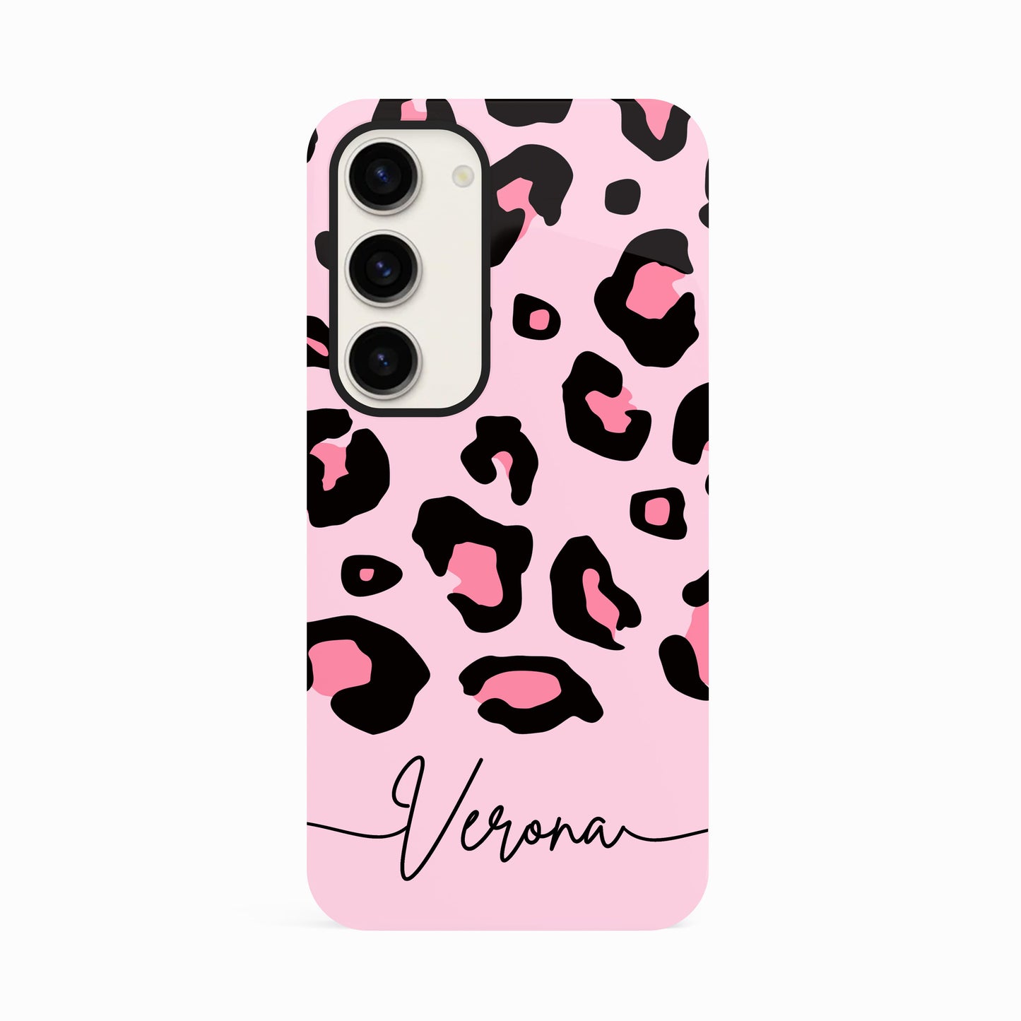 Pink Bubblegum Personalised Leopard Print Case Samsung Galaxy S23 Phone Case