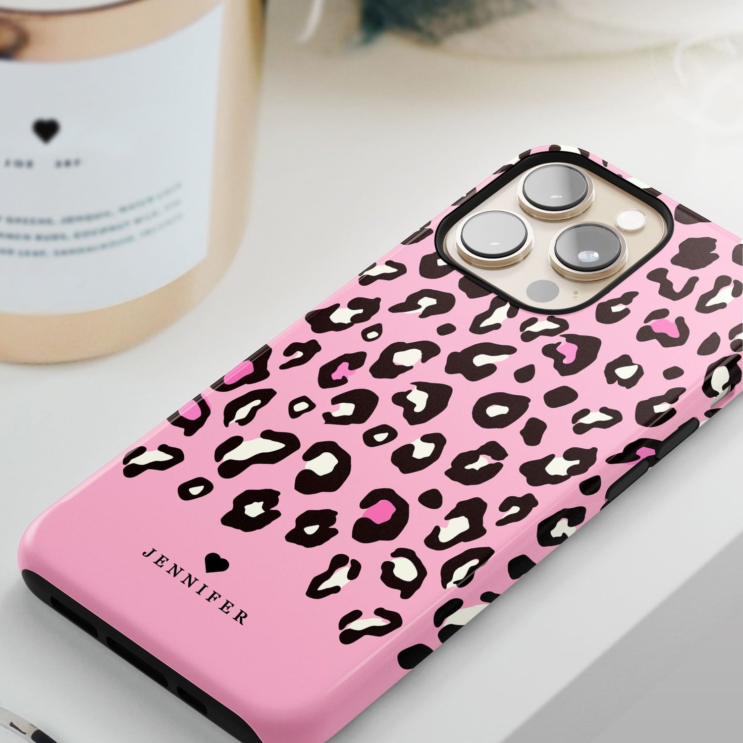 Pink Heart Personalised Leopard Print Case  Phone Case