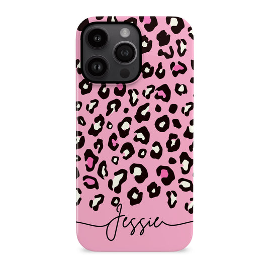 Cursive Name Baby Pink Leopard Print Case iPhone 14 Phone Case