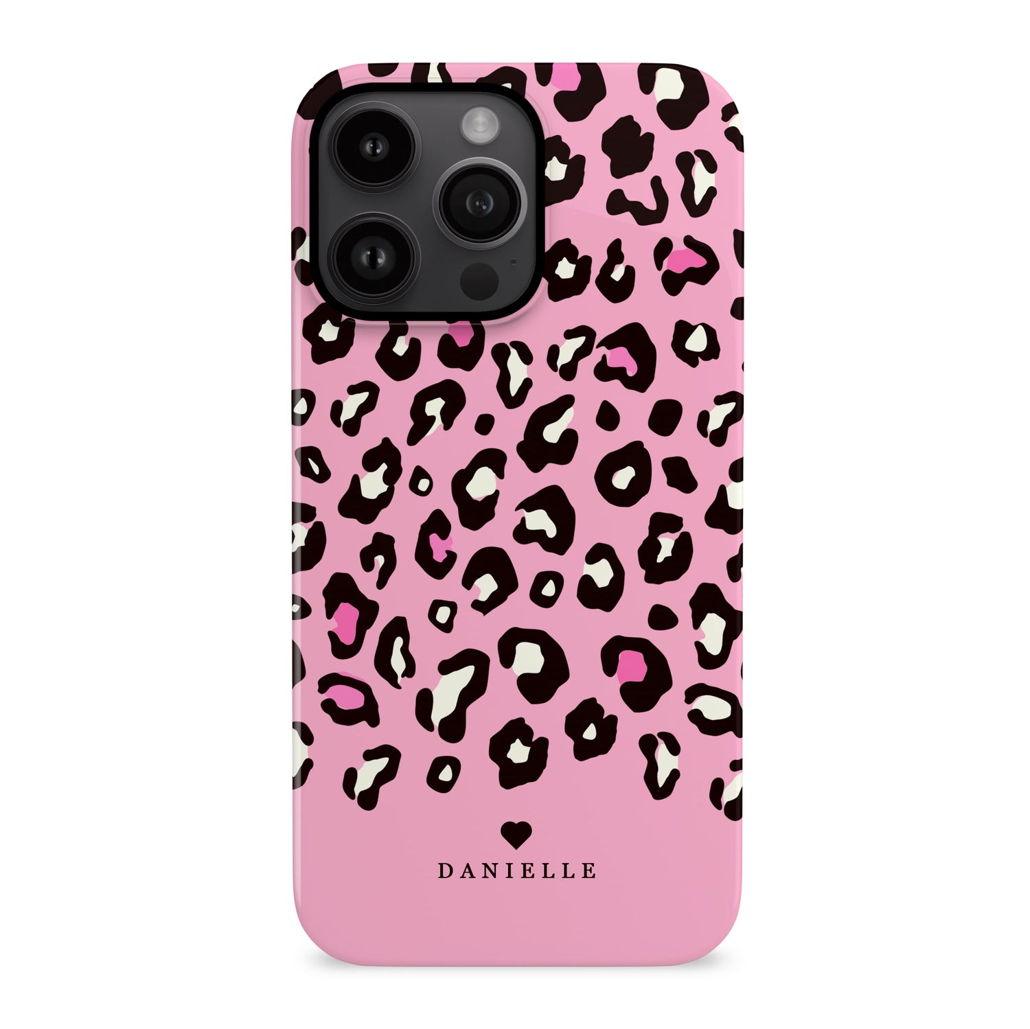 Pink Heart Personalised Leopard Print Case iPhone 14 Phone Case