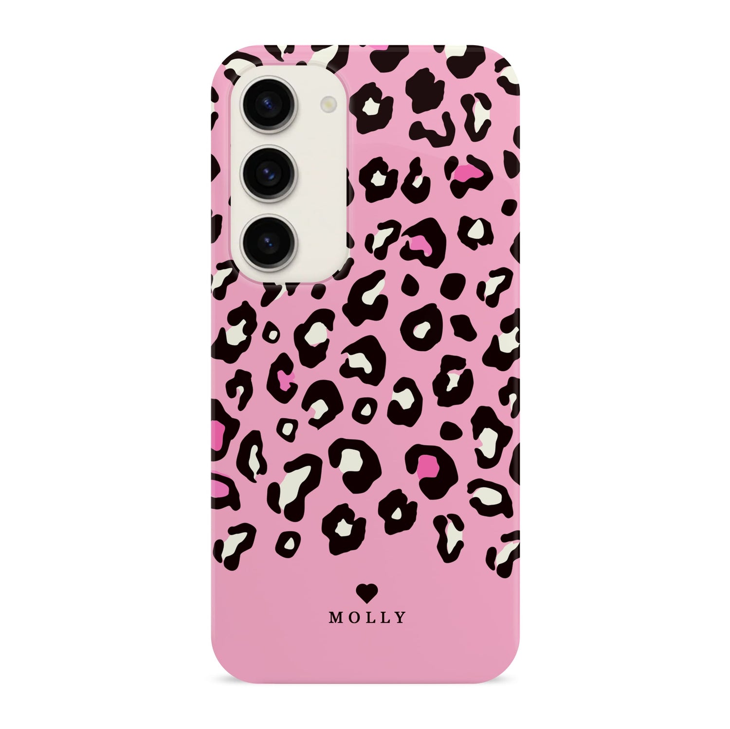 Pink Heart Personalised Leopard Print Case Samsung Galaxy S23 Phone Case
