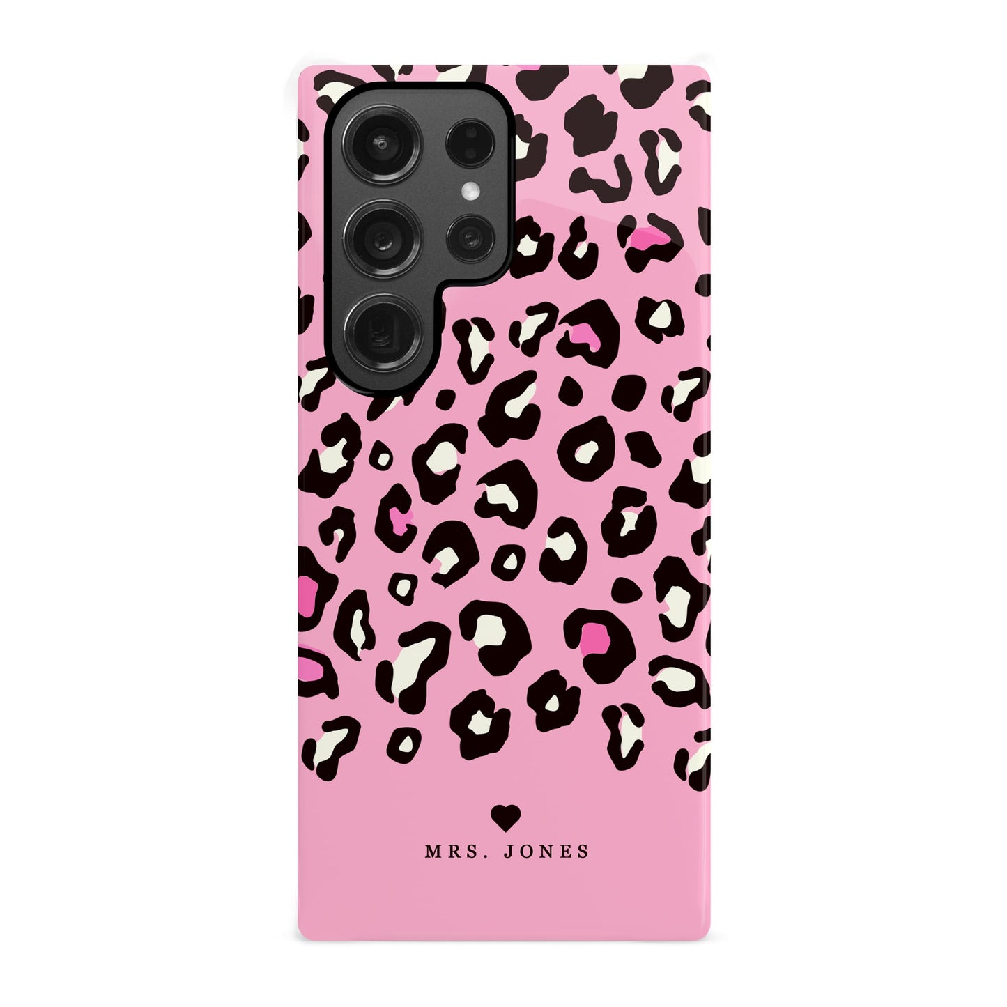 Pink Heart Personalised Leopard Print Case Samsung Galaxy S23 Ultra Phone Case