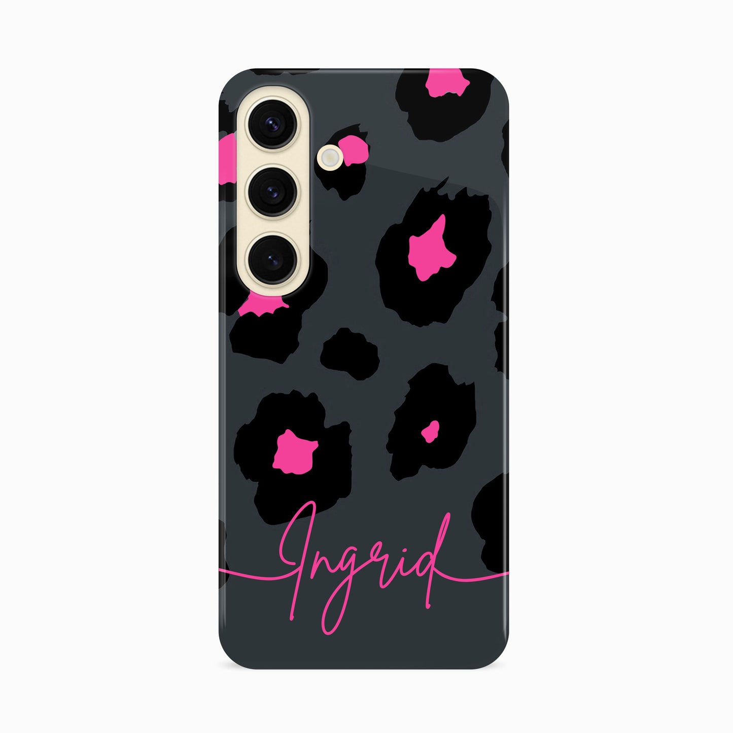 Pink Grey Leopard Print Case Samsung Galaxy S24 Phone Case