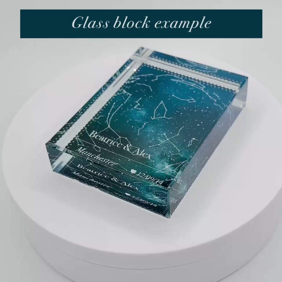 Star Map by Date Custom Glass Block Gift Ornament