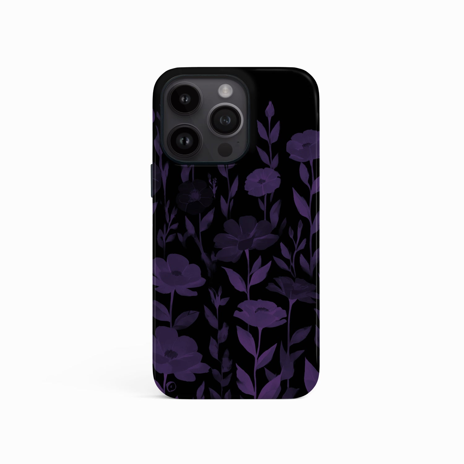 Dark Purple And Black Floral Print Case iPhone 15 Phone Case