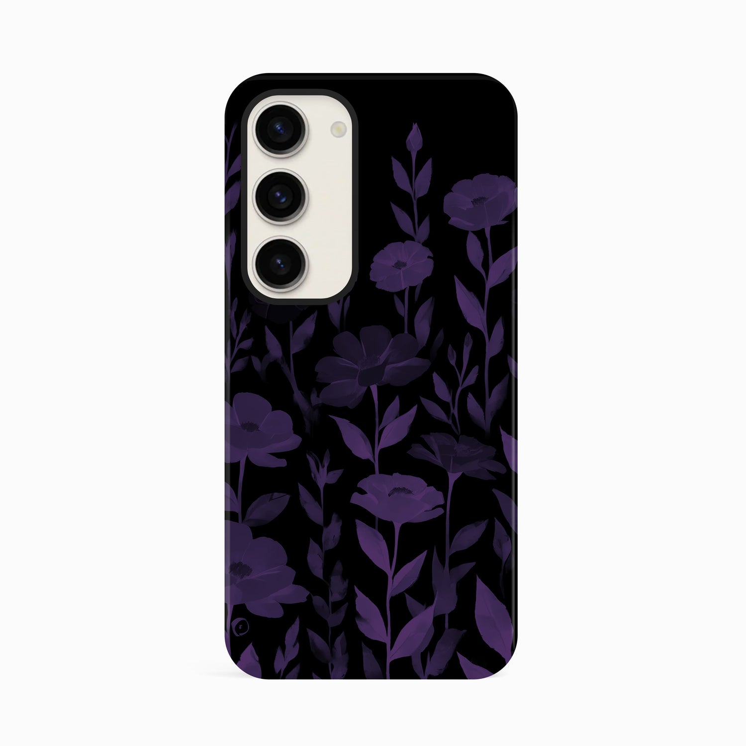 Dark Purple And Black Floral Print Case Samsung Galaxy S23 Phone Case