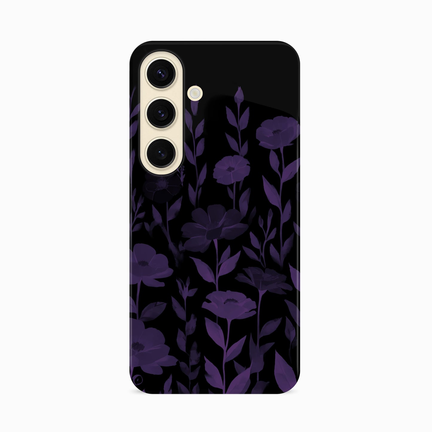 Dark Purple And Black Floral Print Case Samsung Galaxy S24 Phone Case