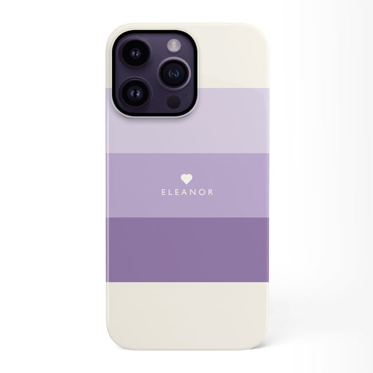 Purple Stripe Name and Heart Case iPhone 14 Phone Case