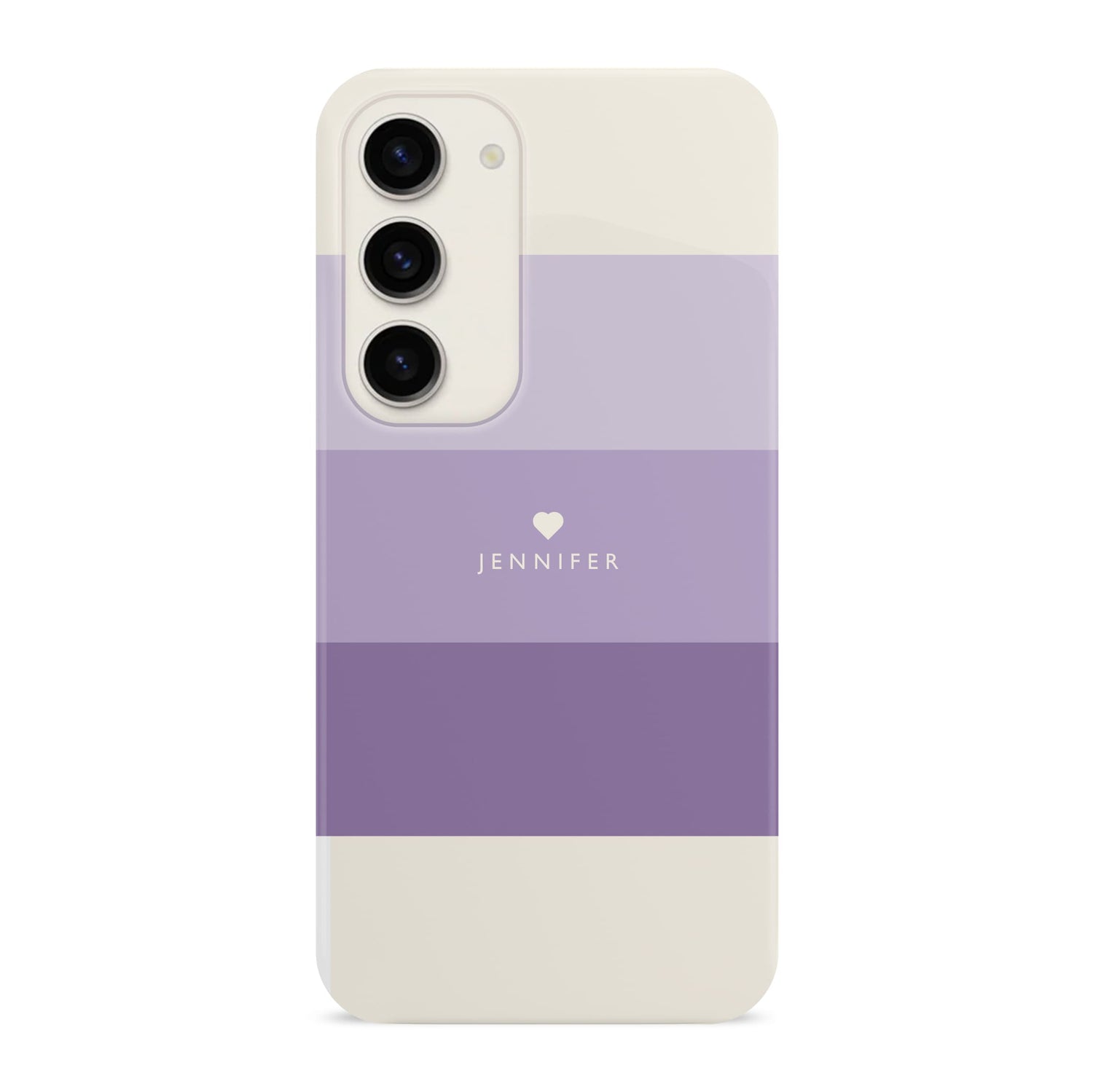 Purple Stripe Name and Heart Case Samsung Galaxy S23 Phone Case