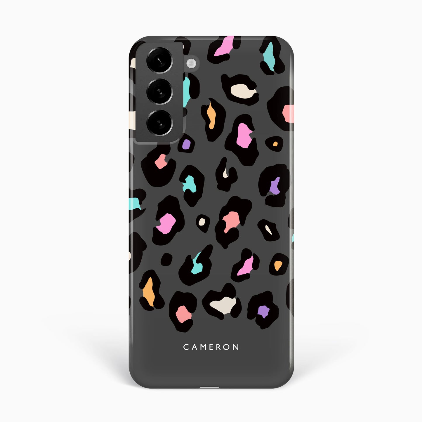 Rainbow Grey Leopard Spots Custom Name Case Samsung Galaxy S23 Phone Case