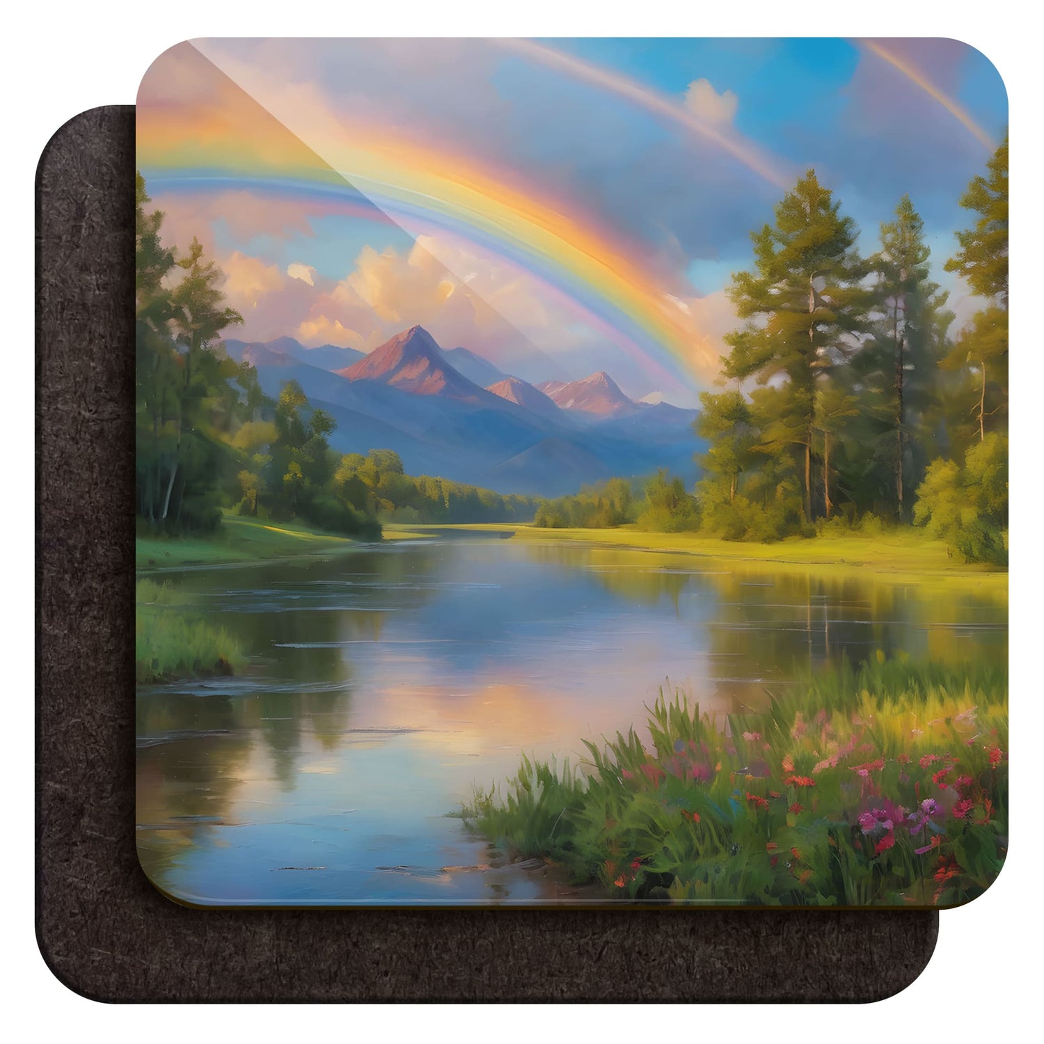 Landscape Nature Art 4 x Coaster Set Rainbow Lake Coaster