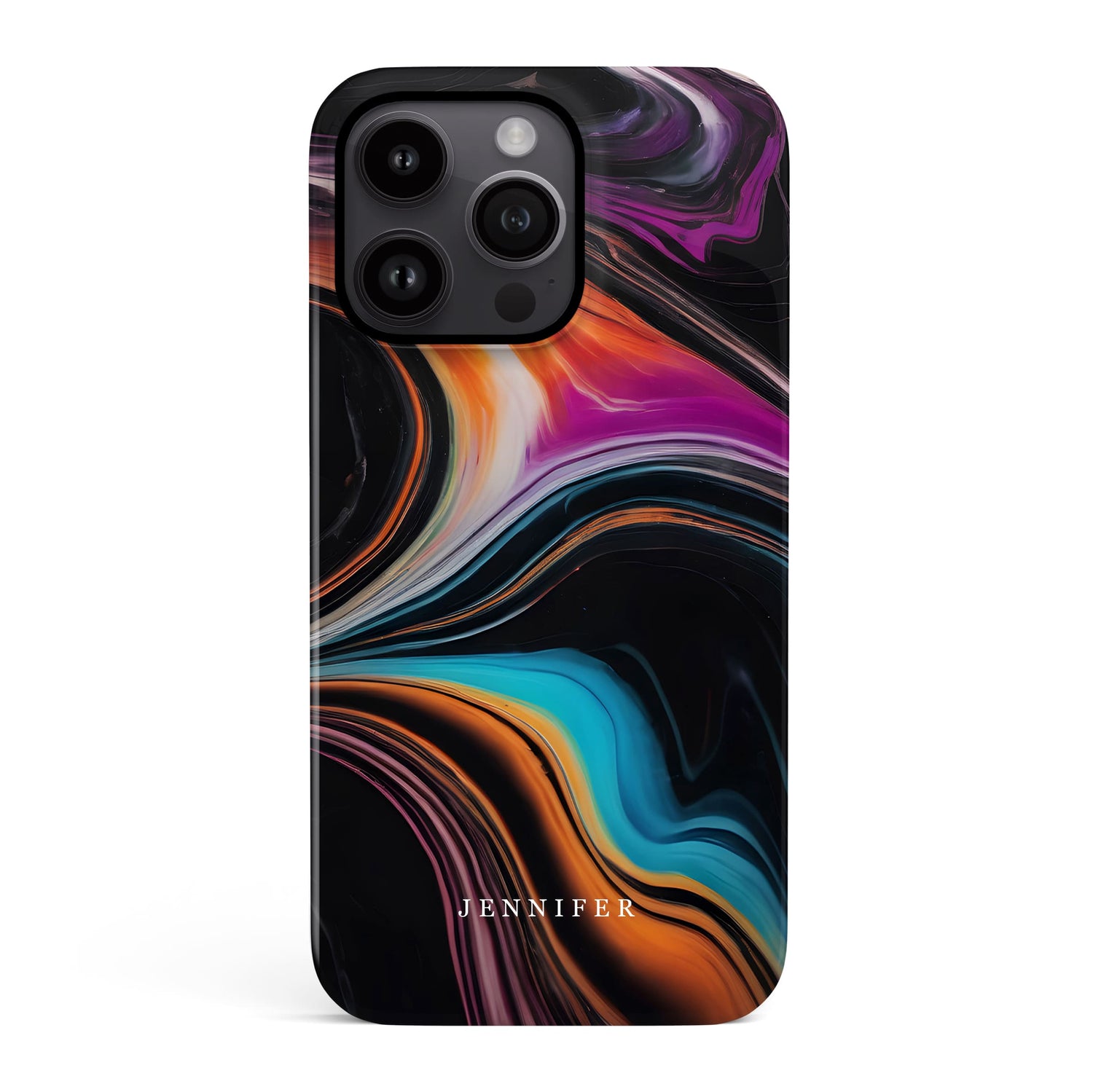 Black Rainbow Marble Custom Name Case iPhone 15 Phone Case
