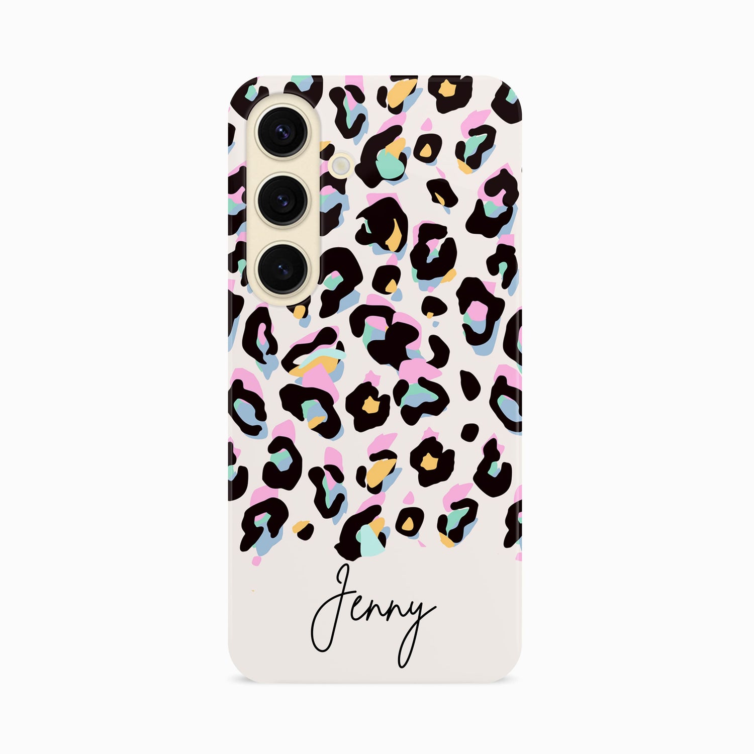 Custom Name Rainbow Leopard Print Phone Case Samsung Galaxy S24 Phone Case