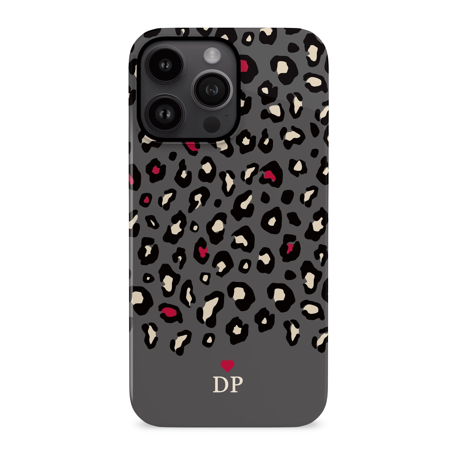 Personalised Red and Dark Grey Leopard Print Case iPhone 14 Phone Case