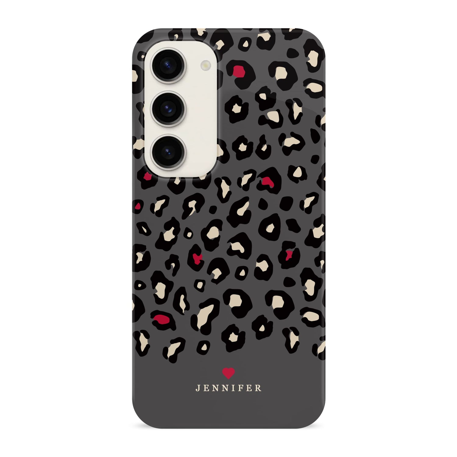 Personalised Red and Dark Grey Leopard Print Case Samsung Galaxy S23 Phone Case