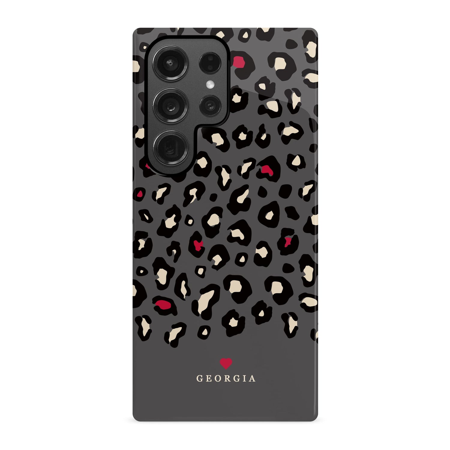 Personalised Red and Dark Grey Leopard Print Case Samsung Galaxy S23 Ultra Phone Case