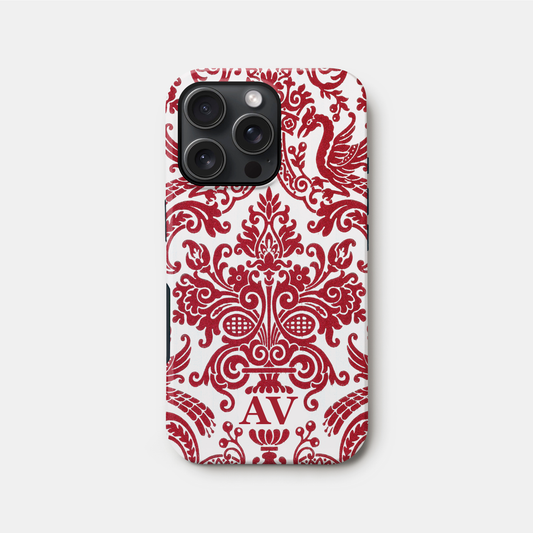 Personalised Vintage Red Damask Toile Case iPhone 16 Phone Case