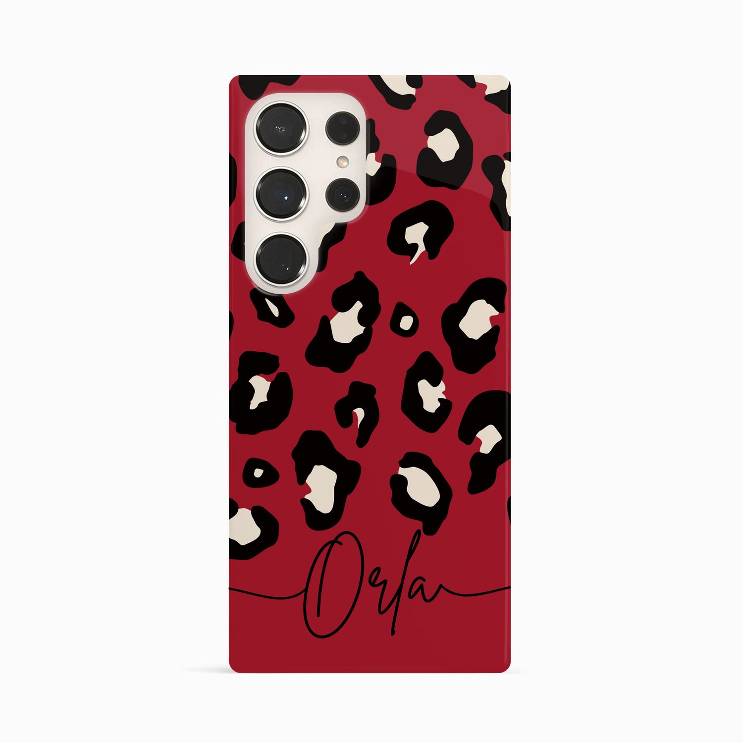 Custom Name Red Leopard Print Phone Case Samsung Galaxy S23 Ultra Phone Case