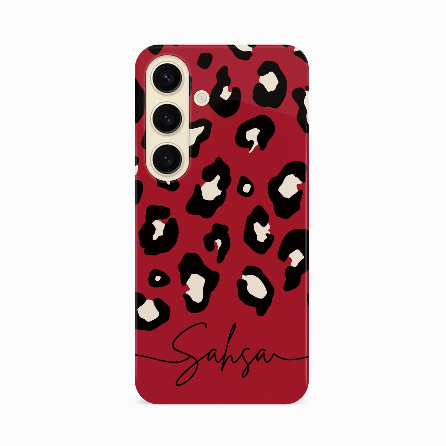 Custom Name Red Leopard Print Phone Case Samsung Galaxy S24 Phone Case