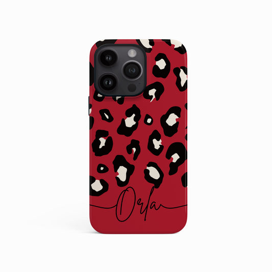 Custom Name Red Leopard Print Phone Case iPhone 15 Phone Case