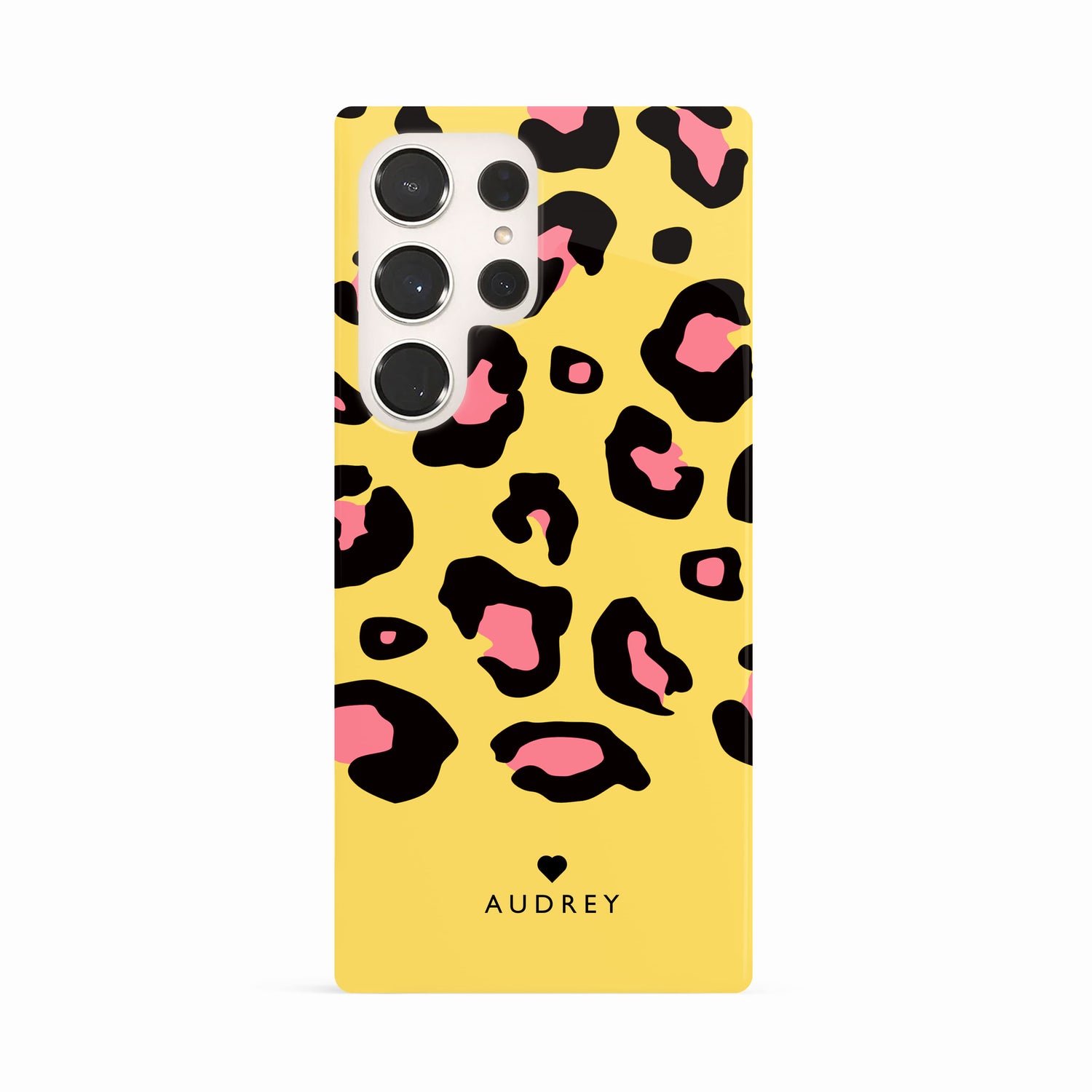 Yellow and Pink Personalised Leopard Print Case Samsung Galaxy S23 Ultra Phone Case