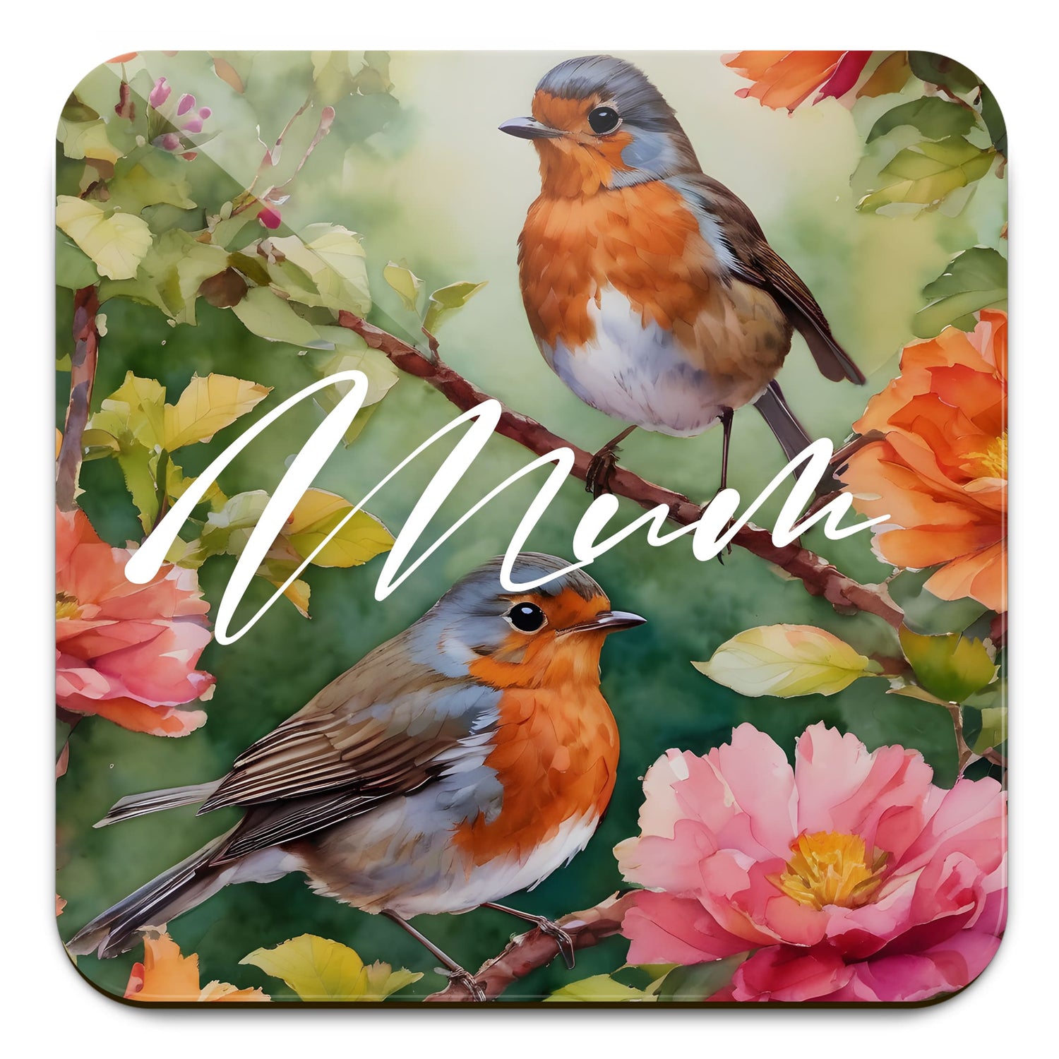 Personalised Bird Art Coaster Gift Robins Coaster