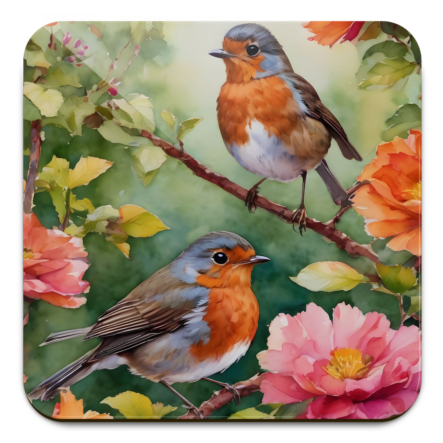 Watercolour British Bird Art 4 x Coaster Set 4 x Robins Coaster