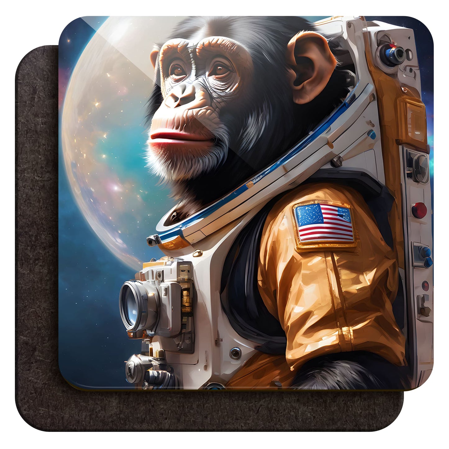 Ape Astronaut Space Art 4 x Coaster Set