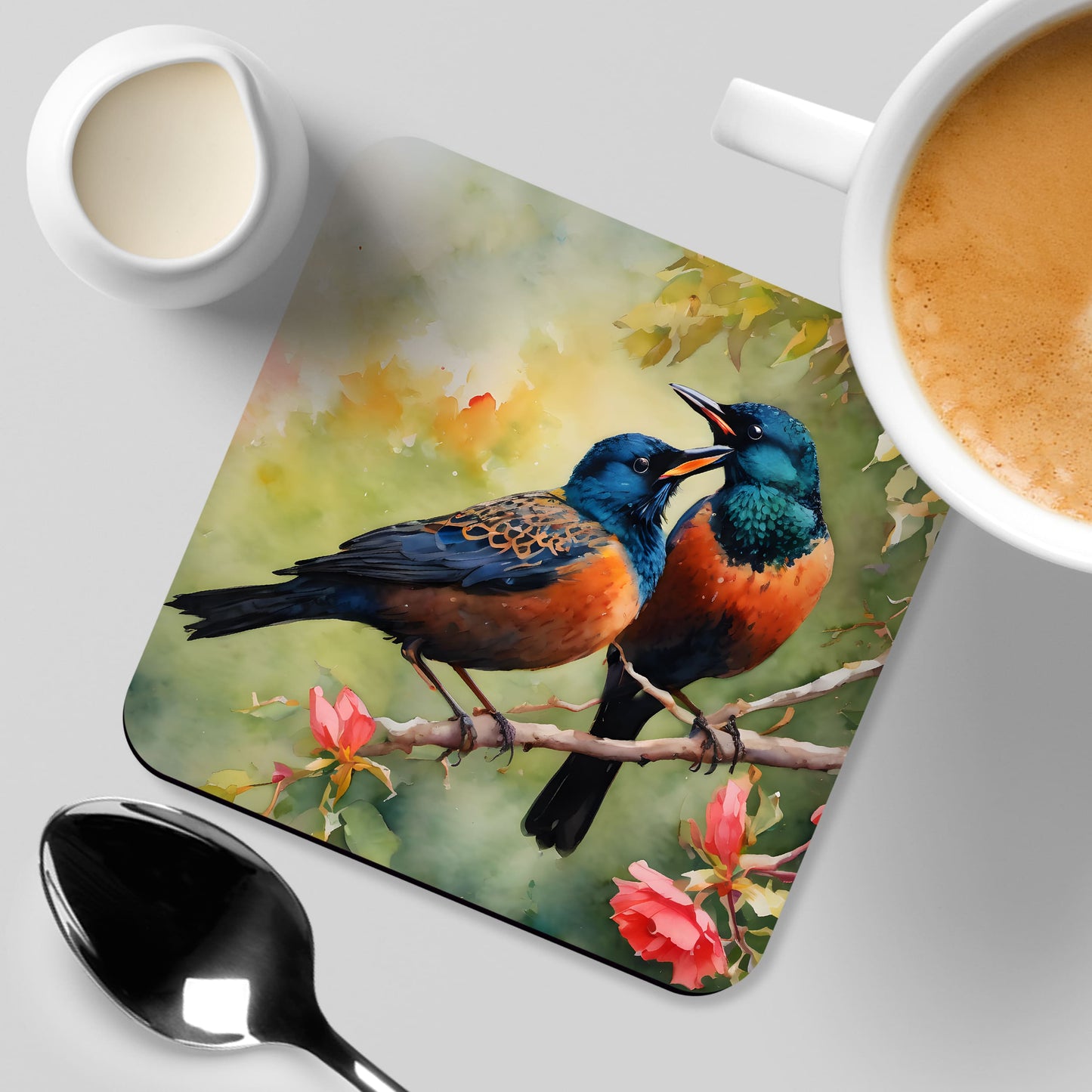 Watercolour British Bird Art 4 x Coaster Set