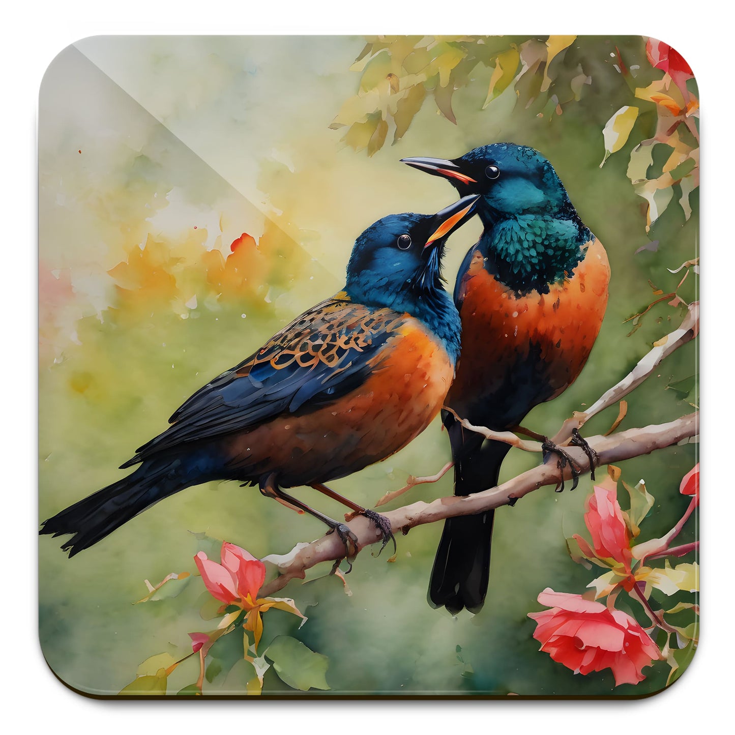 Watercolour British Bird Art 4 x Coaster Set 4 x Starlings Coaster