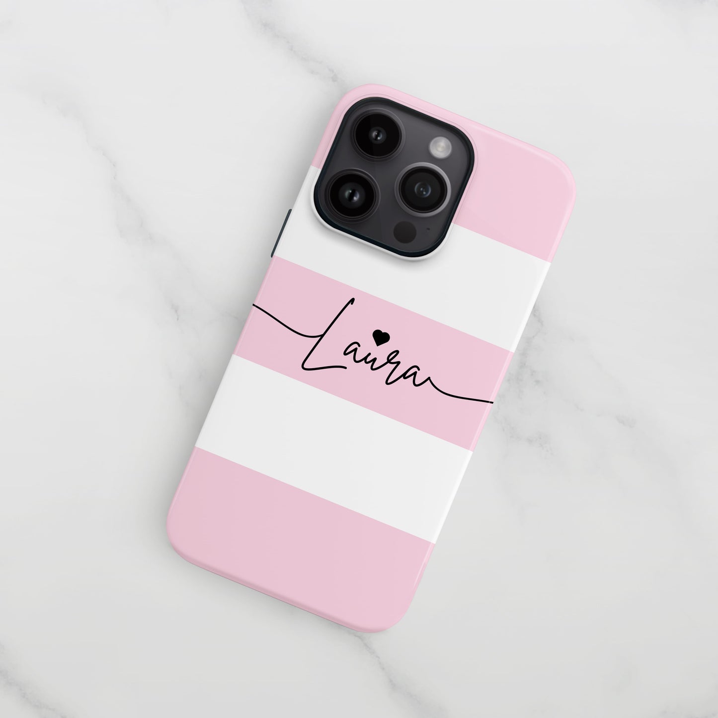 Baby Pink Stripes Personalised Name Case iPhone 15 Phone Case